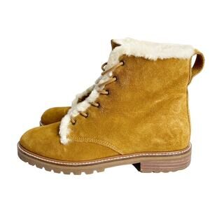 Madewell Clair Lace-Up Boots in Shearling Lined Combat Suede Boots 7.5